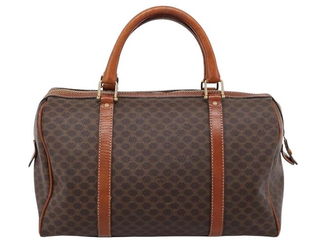 Céline Borsa Boston CELINE Macadam Canvas PVC Leather Brown Gold Auth 197619 Marrone D'oro - vista 2
