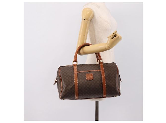 Céline Borsa Boston CELINE Macadam Canvas PVC Leather Brown Gold Auth 197619 Marrone D'oro - vista 23