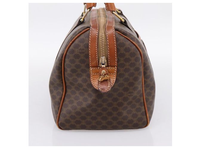 Céline Borsa Boston CELINE Macadam Canvas PVC Leather Brown Gold Auth 197619 Marrone D'oro - vista 3
