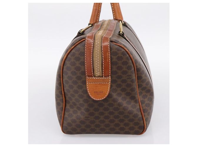Céline Borsa Boston CELINE Macadam Canvas PVC Leather Brown Gold Auth 197619 Marrone D'oro - vista 4