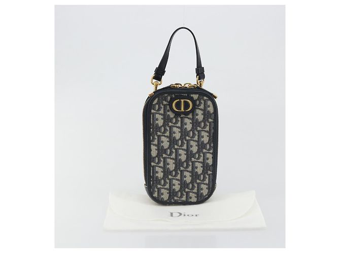 Christian Dior Trotter Canvas Oblique Phone Holder Navy Gold Auth 196681M D'oro Blu navy - vista 12