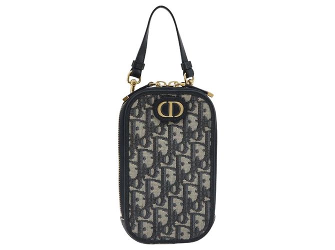 Christian Dior Trotter Canvas Oblique Phone Holder Navy Gold Auth 196681M D'oro Blu navy - vista 13