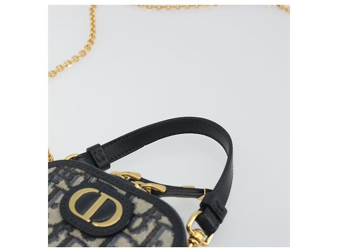Christian Dior Trotter Canvas Oblique Phone Holder Navy Gold Auth 196681M D'oro Blu navy - vista 14