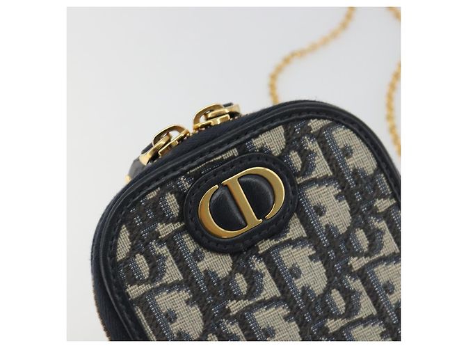 Christian Dior Trotter Canvas Oblique Phone Holder Navy Gold Auth 196681M D'oro Blu navy - vista 20