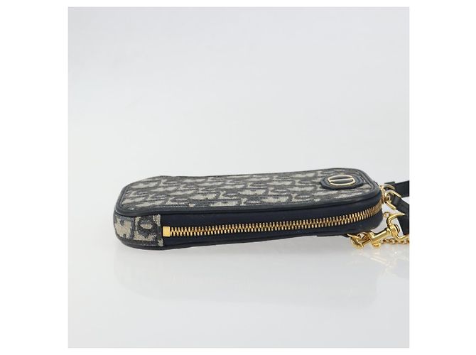 Christian Dior Trotter Canvas Oblique Phone Holder Navy Gold Auth 196681M D'oro Blu navy - vista 3