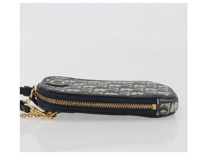 Christian Dior Trotter Canvas Oblique Phone Holder Navy Gold Auth 196681M D'oro Blu navy - vista 4