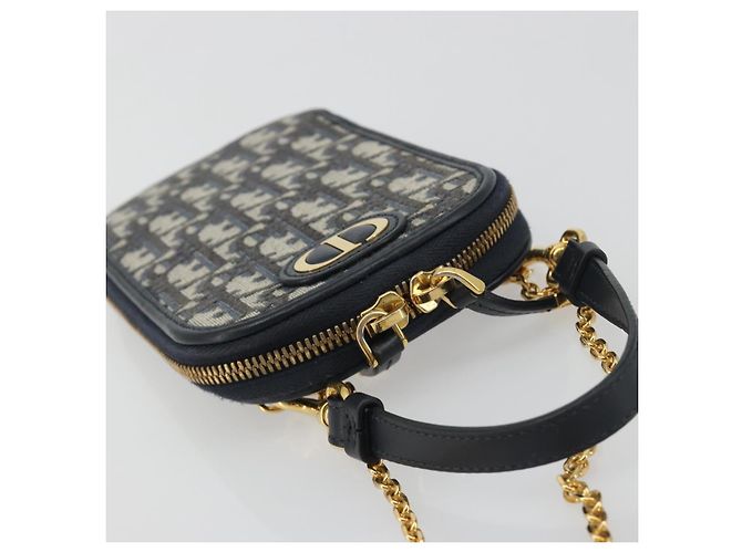 Christian Dior Trotter Canvas Oblique Phone Holder Navy Gold Auth 196681M D'oro Blu navy - vista 6