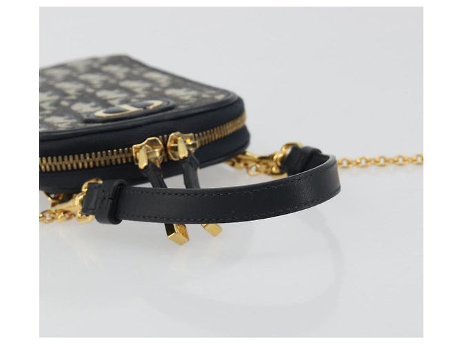 Christian Dior Trotter Canvas Oblique Phone Holder Navy Gold Auth 196681M D'oro Blu navy - vista 7
