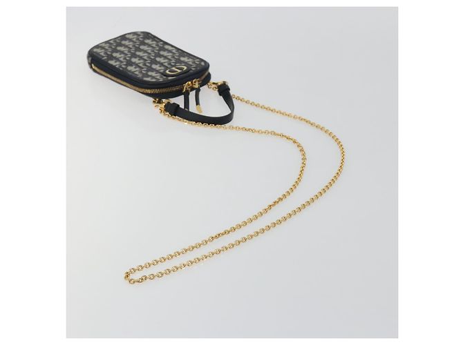 Christian Dior Trotter Canvas Oblique Phone Holder Navy Gold Auth 196681M D'oro Blu navy - vista 8