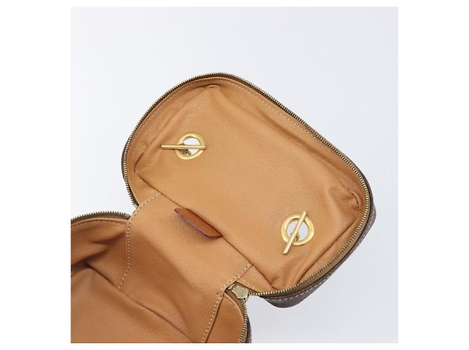 Céline Borsa Vanity a mano con catena CELINE Macadam Canvas PVC Pelle Marrone Oro Auth 199112A D'oro - vista 10