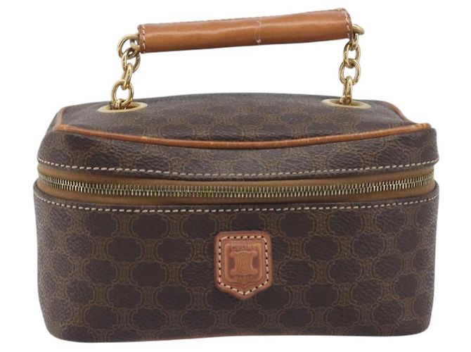 Céline Borsa Vanity a mano con catena CELINE Macadam Canvas PVC Pelle Marrone Oro Auth 199112A D'oro - vista 13