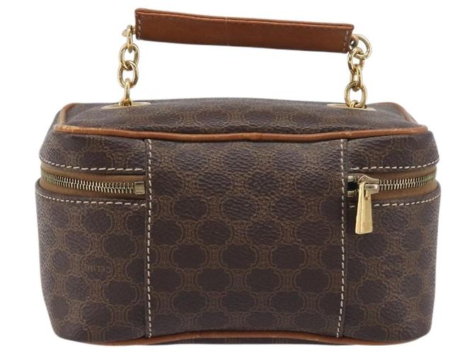 Céline Borsa Vanity a mano con catena CELINE Macadam Canvas PVC Pelle Marrone Oro Auth 199112A D'oro - vista 2
