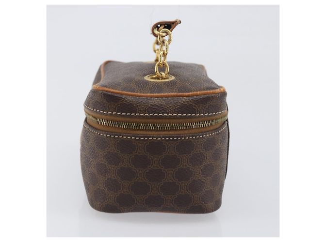 Céline Borsa Vanity a mano con catena CELINE Macadam Canvas PVC Pelle Marrone Oro Auth 199112A D'oro - vista 3