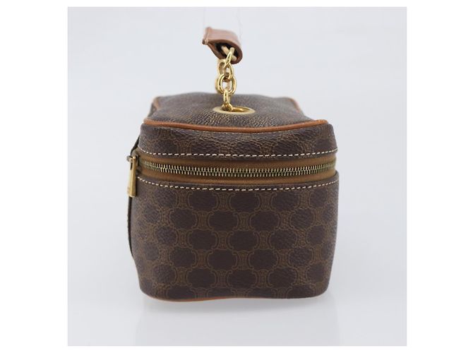 Céline Borsa Vanity a mano con catena CELINE Macadam Canvas PVC Pelle Marrone Oro Auth 199112A D'oro - vista 4