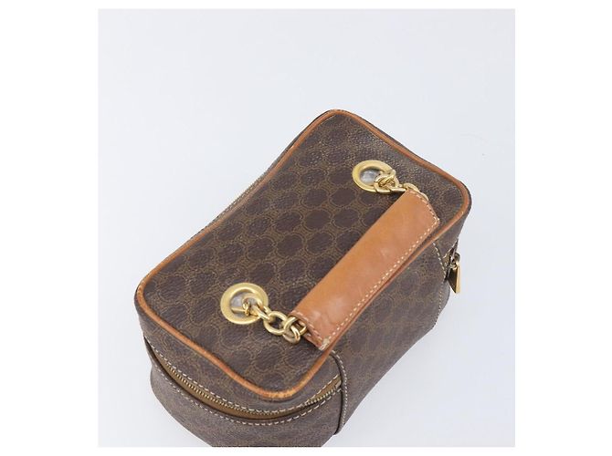 Céline Borsa Vanity a mano con catena CELINE Macadam Canvas PVC Pelle Marrone Oro Auth 199112A D'oro - vista 6