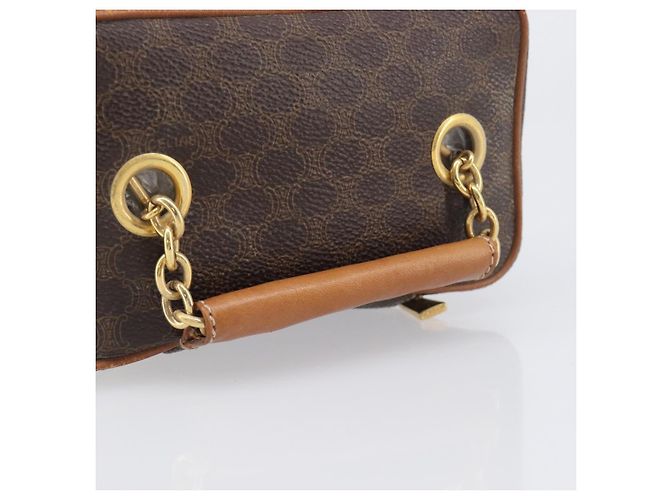 Céline Borsa Vanity a mano con catena CELINE Macadam Canvas PVC Pelle Marrone Oro Auth 199112A D'oro - vista 7