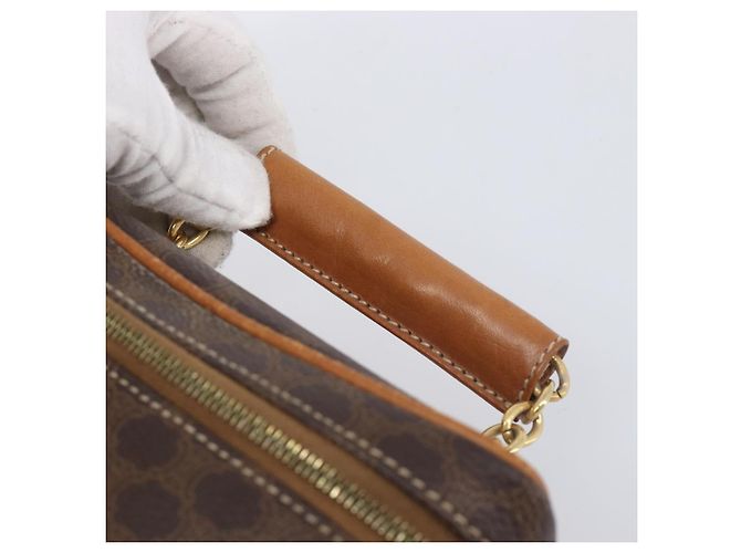 Céline Borsa Vanity a mano con catena CELINE Macadam Canvas PVC Pelle Marrone Oro Auth 199112A D'oro - vista 8