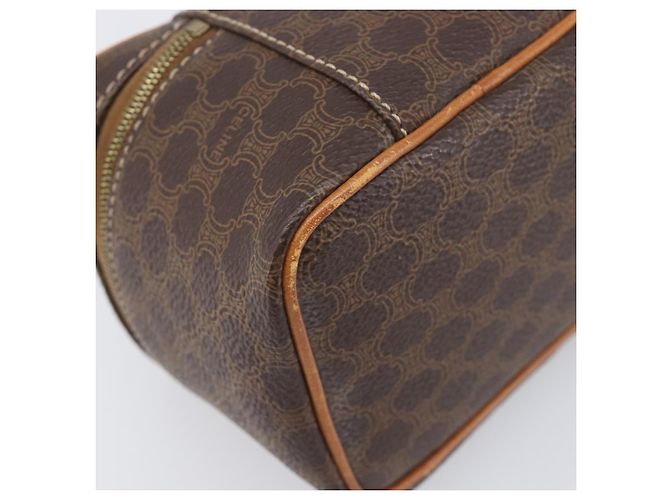 Céline Borsa Vanity a mano con catena CELINE Macadam Canvas PVC Pelle Marrone Oro Auth 199112A D'oro - vista 9