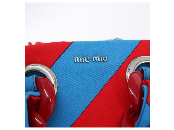 Borsa Tote con Catena Miu Miu Canvas Red Blue Auth BA15319V Rosso - vista 18