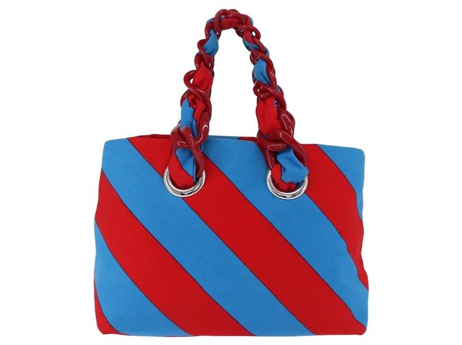 Borsa Tote con Catena Miu Miu Canvas Red Blue Auth BA15319V Rosso - vista 2