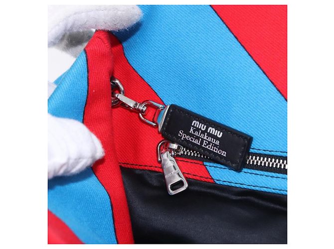 Borsa Tote con Catena Miu Miu Canvas Red Blue Auth BA15319V Rosso - vista 22