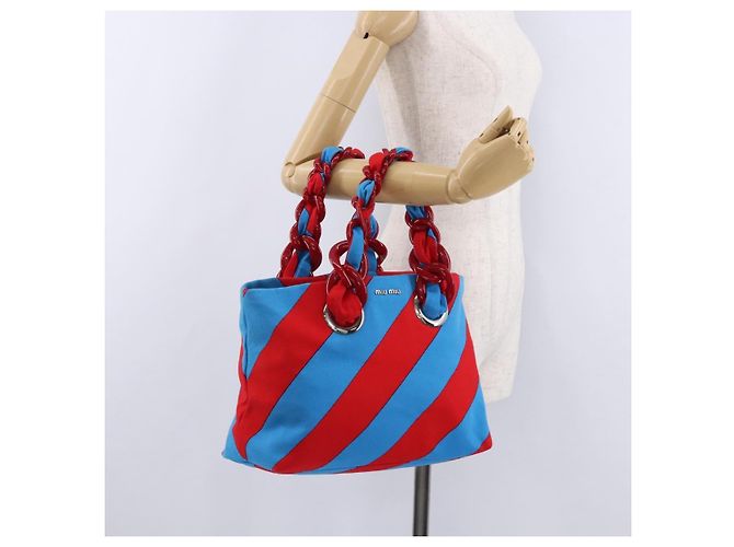 Borsa Tote con Catena Miu Miu Canvas Red Blue Auth BA15319V Rosso - vista 24