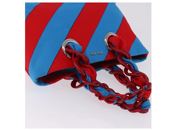 Borsa Tote con Catena Miu Miu Canvas Red Blue Auth BA15319V Rosso - vista 8