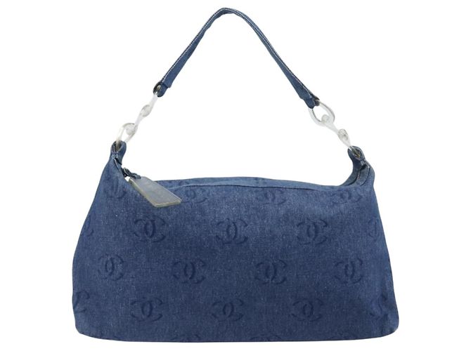 Borsa a tracolla CHANEL COCO Mark Denim Blue Silver CC Auth yk20842V Argento - vista 13