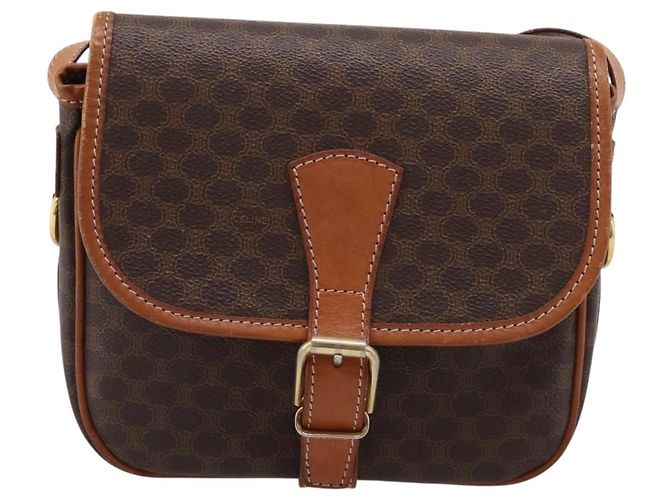 Céline Borsa a Tracolla CELINE Macadam PVC Pelle Marrone Tono Oro Auth BA15351 - vista 13