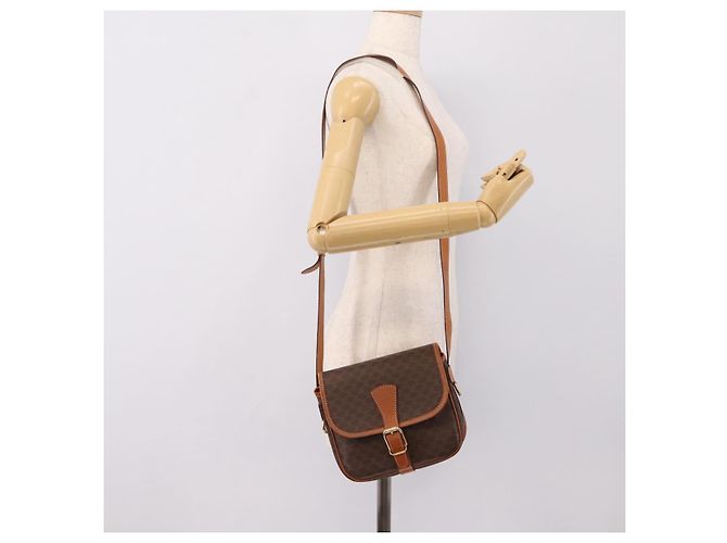 Céline Borsa a Tracolla CELINE Macadam PVC Pelle Marrone Tono Oro Auth BA15351 - vista 25