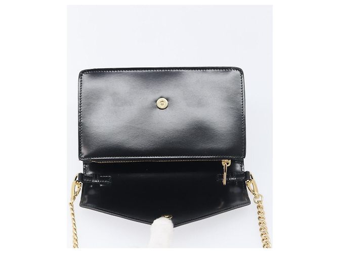 Borsa a tracolla con catena PRADA in pelle nera e oro Auth 199037SAM Nero D'oro - vista 10