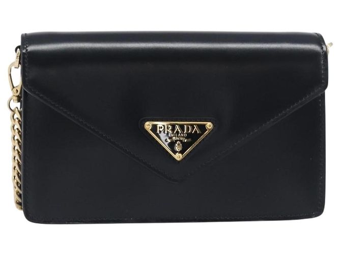Borsa a tracolla con catena PRADA in pelle nera e oro Auth 199037SAM Nero D'oro - vista 13