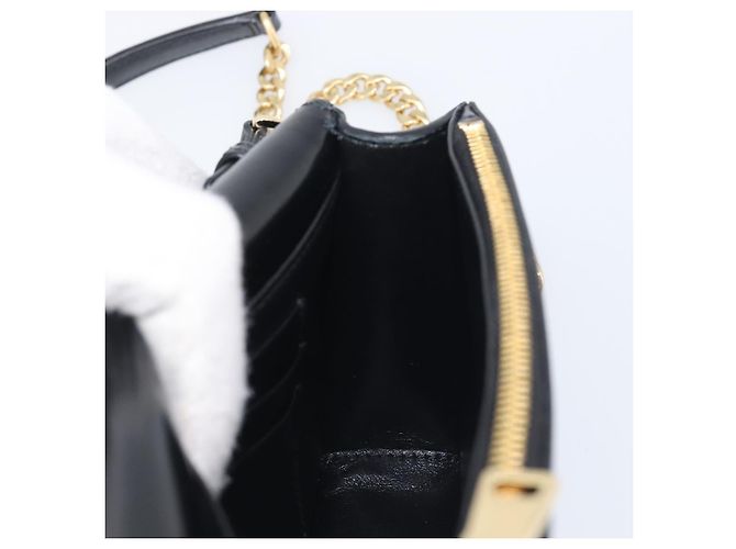 Borsa a tracolla con catena PRADA in pelle nera e oro Auth 199037SAM Nero D'oro - vista 20