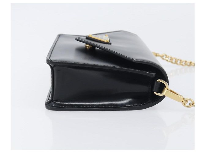 Borsa a tracolla con catena PRADA in pelle nera e oro Auth 199037SAM Nero D'oro - vista 3