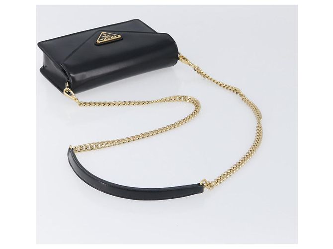 Borsa a tracolla con catena PRADA in pelle nera e oro Auth 199037SAM Nero D'oro - vista 7