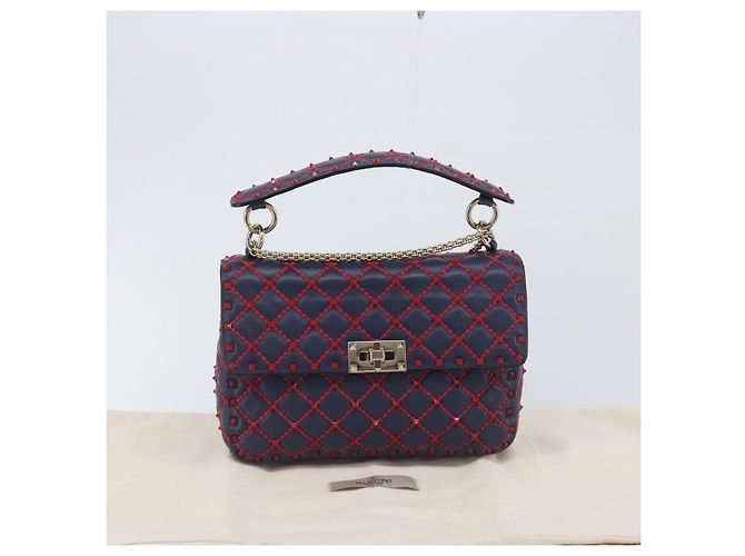 Borsa a tracolla Valentino Rock Studs Chain in pelle 2way Navy Gold Auth 198645M D'oro Blu navy - vista 12