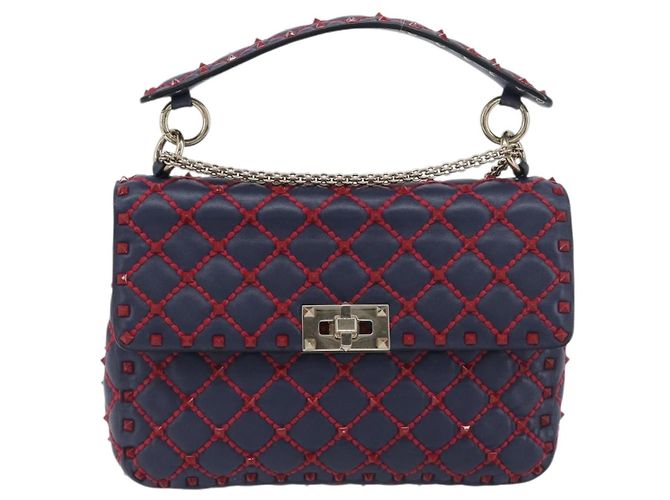 Borsa a tracolla Valentino Rock Studs Chain in pelle 2way Navy Gold Auth 198645M D'oro Blu navy - vista 13