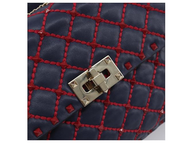 Borsa a tracolla Valentino Rock Studs Chain in pelle 2way Navy Gold Auth 198645M D'oro Blu navy - vista 19