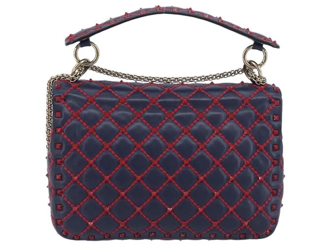 Borsa a tracolla Valentino Rock Studs Chain in pelle 2way Navy Gold Auth 198645M D'oro Blu navy - vista 2