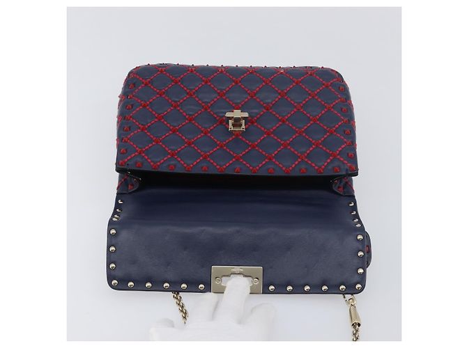 Borsa a tracolla Valentino Rock Studs Chain in pelle 2way Navy Gold Auth 198645M D'oro Blu navy - vista 20