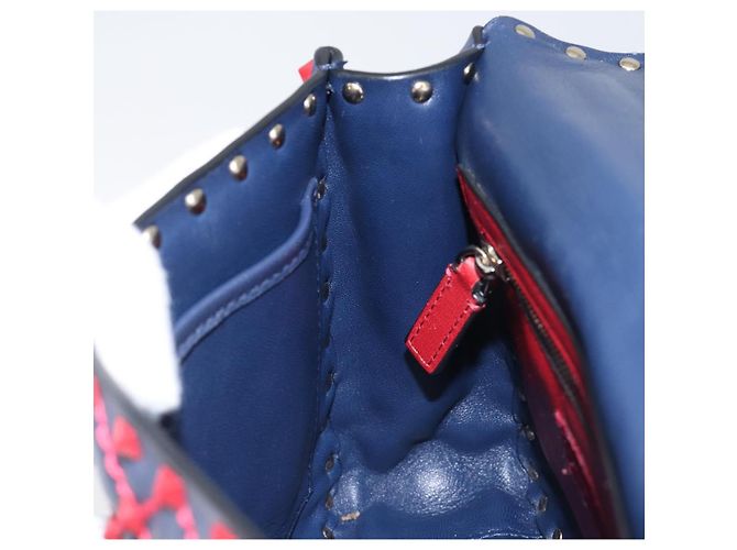 Borsa a tracolla Valentino Rock Studs Chain in pelle 2way Navy Gold Auth 198645M D'oro Blu navy - vista 23