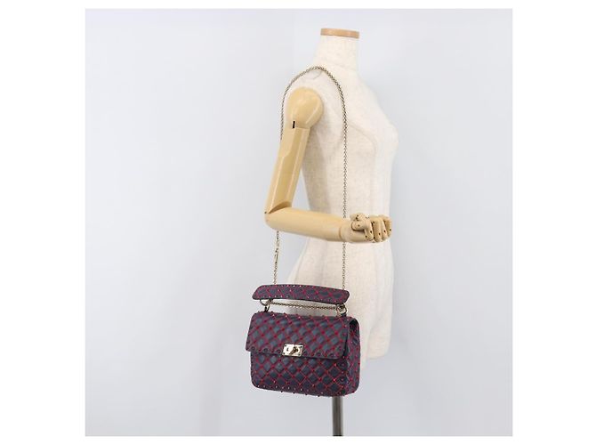 Borsa a tracolla Valentino Rock Studs Chain in pelle 2way Navy Gold Auth 198645M D'oro Blu navy - vista 27