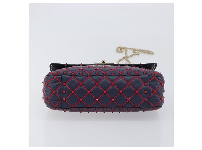 Borsa a tracolla Valentino Rock Studs Chain in pelle 2way Navy Gold Auth 198645M D'oro Blu navy - vista 5