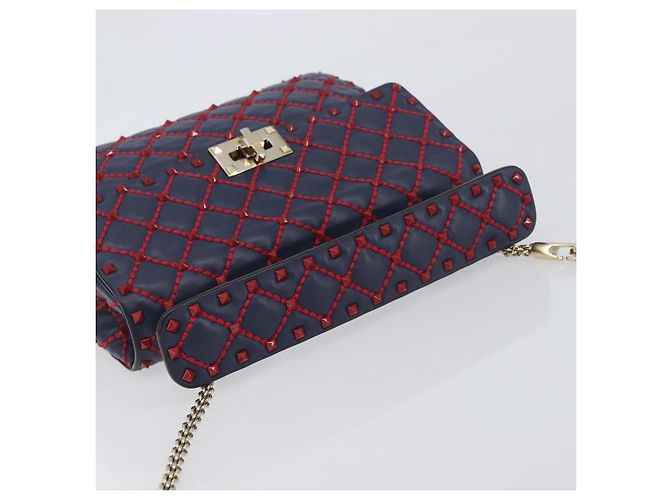 Borsa a tracolla Valentino Rock Studs Chain in pelle 2way Navy Gold Auth 198645M D'oro Blu navy - vista 7