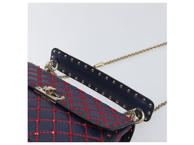 Borsa a tracolla Valentino Rock Studs Chain in pelle 2way Navy Gold Auth 198645M D'oro Blu navy - vista 8