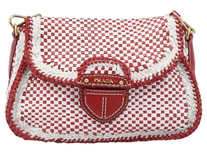 Borsa a tracolla PRADA in pelle Bianco Rosso Auth 196589A - vista 13