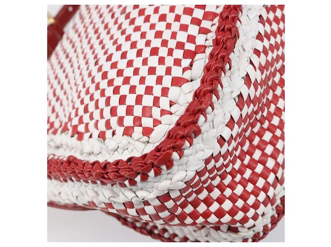 Borsa a tracolla PRADA in pelle Bianco Rosso Auth 196589A - vista 16
