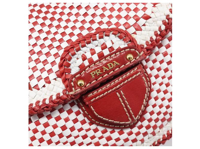 Borsa a tracolla PRADA in pelle Bianco Rosso Auth 196589A - vista 18