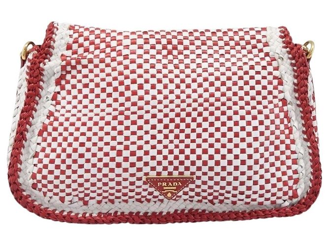Borsa a tracolla PRADA in pelle Bianco Rosso Auth 196589A - vista 2