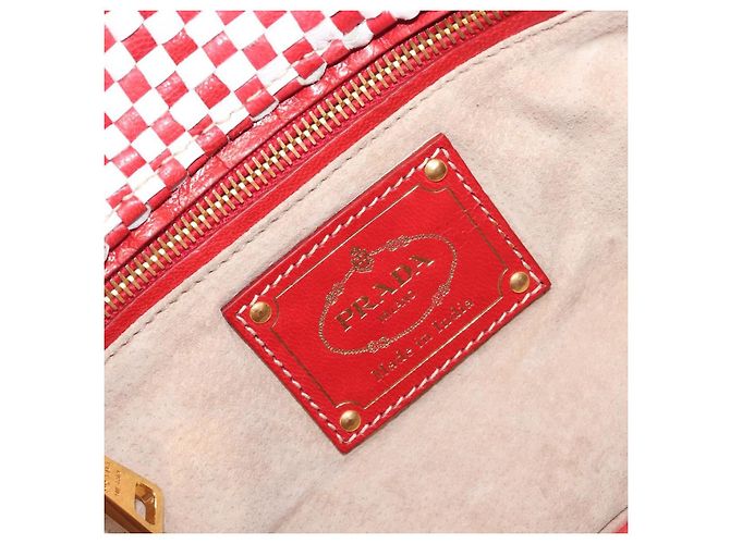 Borsa a tracolla PRADA in pelle Bianco Rosso Auth 196589A - vista 20